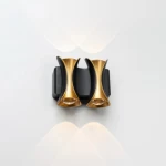 Contemporary LED Wall Sconce for Outdoor Fence, Dimensions 10×8×4.5 cm, Black and gold 