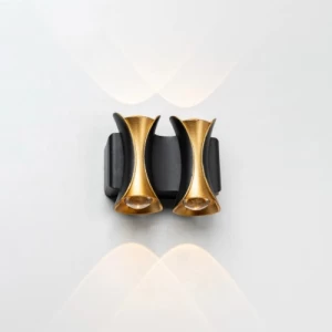 Contemporary LED Wall Sconce for Outdoor Fence 10×8×4.5 cm, Black and Gold | 48259