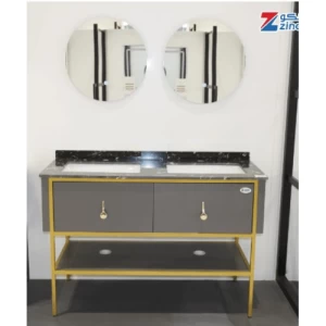Two Basins Decorative Wooden Washbasin 120 cm, LED Mirror, Plywood Model | Zinco Trading Company