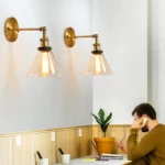 Modern Golden Mounted Wall Light 2 Bulbs, 20 cm Height, 18 cm Width