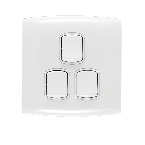 Electrical Light Switch 3 Gang 2 Way 10 Amp 7×7 cm White | Al Fanar