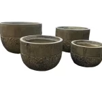 Fiberglass Plant Pot, Medium Size 42×28 cm, Brown Color, Round Design