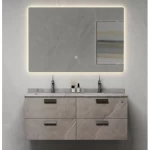 Double Basin Wooden WashBasin, Size 120 cm, With LED Mirror, Dark grey Color