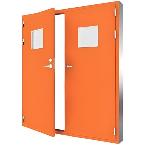 Fire Door SF/DD Double Leaf 1900×1950 mm Stainless Steel Orange with Glass Window | SFFECO