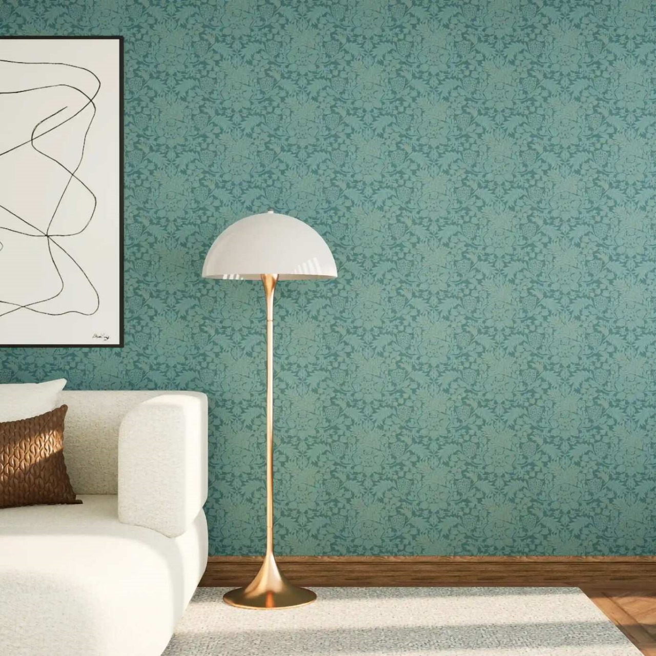 Floral Wall Covering Length 10 m Width 50 cm Turquoise Color | 
