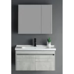 Bathroom washbasin With Wooden Cabinet, Pharmacy Cabinet And Mirror Size 80x46 cm, Gray