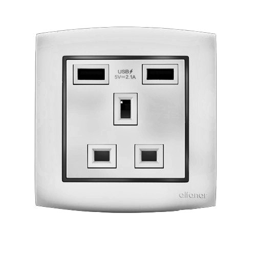 USB Charger Socket 2g 2.1 Amp 7x7 cm Silver with Black Ring | Al Fanar
