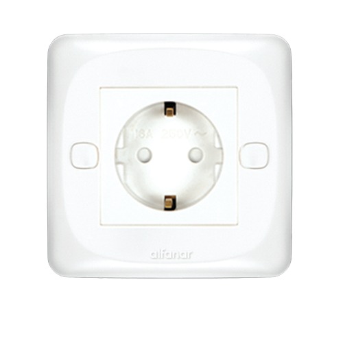 Schuko Socket 16 Amp 7x7 cm White, Model Mira | Al Fanar