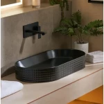 Alta Counter Porcelain Wash Basin, Matte Black Color, 40×80×14.5 cm 