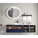 Blue Ceramic Marble Top Decorative Washbasin With Wooden Cabinet, Size 140 cm