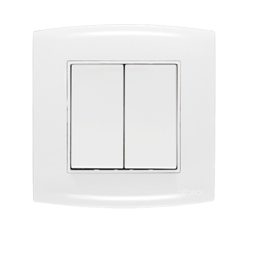 Wide Electrical Light Switch 2 Gang 2 Way 10 Amp 7x7 cm White | Al Fanar