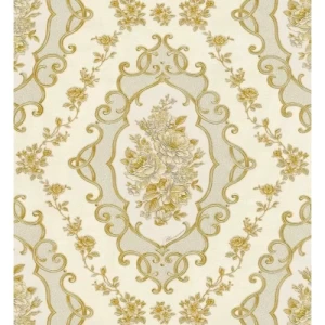 Italian Wall Covering 10m x 0.73m Creamy with Gold, Model 27013 | Balbaid Decor Company