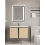 Aluminum sink wall hung, ceramic basin, size 80 cm, with mirrored pharmacy, beige color