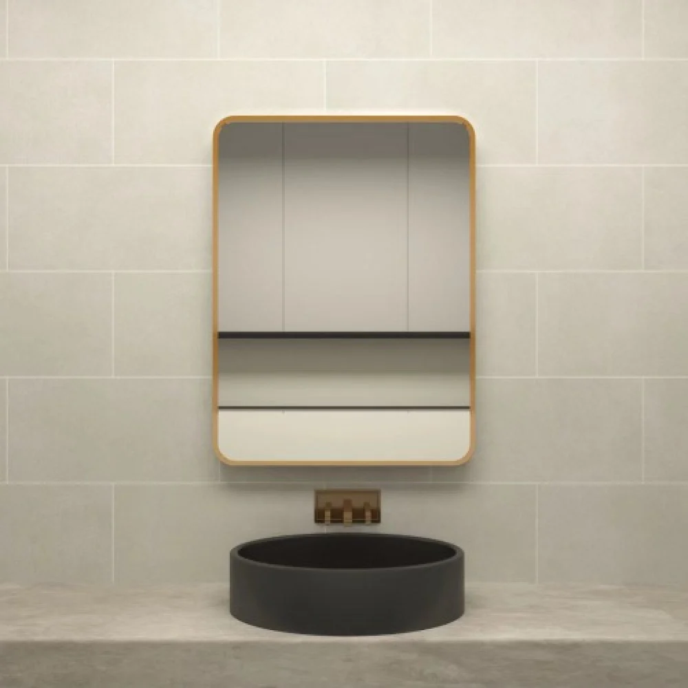 Lighted Mirror Rectangle Shape Golden Aluminum Frame 60x80cm Thickness 4 mm | Al Muhaidib Sanitary and Ceramic