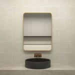 مرايه مضيئه مستطيل الشكل مع إطار ألومنيوم ذهبي ، مقاس 60×80 سم، سماكة 4 مم