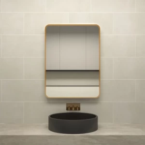 مرايه مضيئه مستطيل الشكل مع إطار ألومنيوم ذهبي، مقاس 60×80 سم، سماكة 4 مم | المهيدب للأدوات الصحية والسيراميك