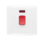 مفتاح كهرباء  مفرد ثنائي القطب مع بيان ليد 45 امبير  ألف الفنار مقاس 7×7 سم اللون ابيض 