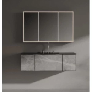 Marble Top Washbasin Basin 120 cm, Marbled Lead Color with Wooden Cabinet | Al Muhaidib Sanitary and Ceramic