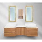 Two Porcelain Basins Decorative Wooden Washbasin, Size 158x51 cm, with LED Mirror, Plywood Model
