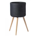 Planter made of Clay, Cylindrical Design, Dimensions 36×70 cm, Black Color