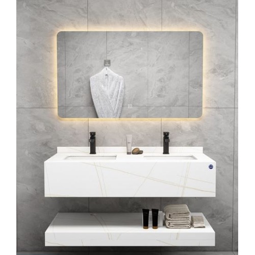 Double Basin Artificial Marble Bathroom 120 cm, White With Golden Veins | Algafary Sanitary ware