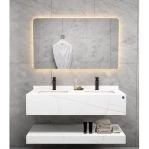 Double Basin Artificial Marble Bathroom 120 cm, White With Golden Veins | Algafary Sanitary ware