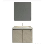 Beige Wooden Single Basin Bathroom Wash Basin With LED Mirrors, Size 60×48×45 cm