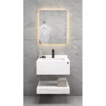 Single Normal Basin Artificial Marble Bathroom with LED Mirror Size 60 cm, White With Golden Veins Color