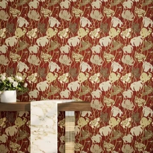 Leaf-patterned Design Wallpaper 10 mx50 cm, Red Color | 