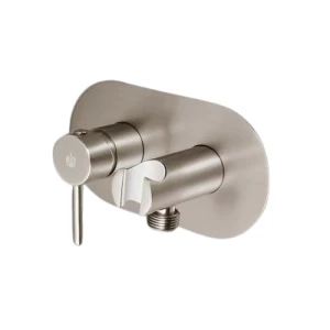 Copper Bidet Mixer with Hot Water Check Valve and Holder, Matt Nickel, 15 Bar, 17×8.5×13.2 cm | 