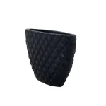 Black concrete plant pot, size 60.5x35x17 cm, oval shape.