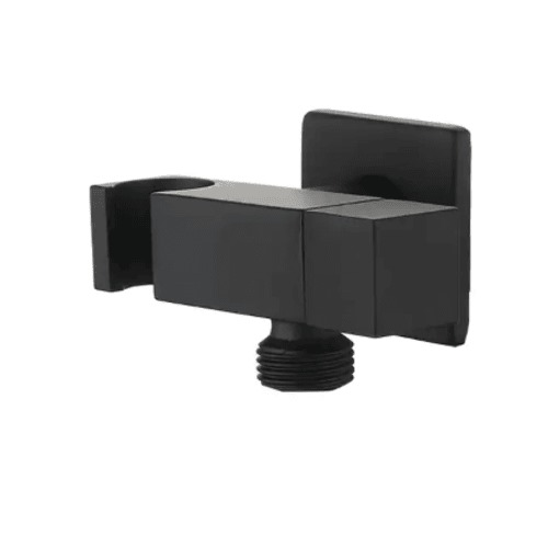Black Square Angle Water Valve with Built-in Bidet Holder, Durable, Corrosion Resistant | ALHashim Sanitary Tools
