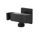 Black Square Angle Water Valve With Built-in Bidet Holder