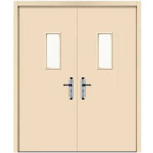 Fire Door SFFECO Cold Rolled Steel with Glass Window Double Leaf 1900×1950 mm Beige | SFFECO