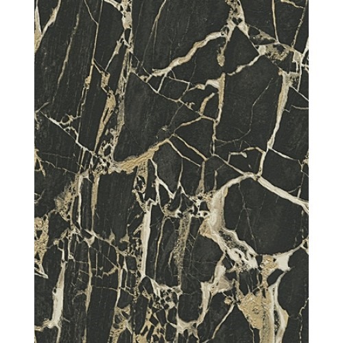 Italian Marble Wallpaper 10m x 1.06m Black with Gold, Model 84601 | Balbaid Decor Company