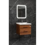 Wooden Bathroom Washbasin with LED Mirror, Width 80 cm, Height 48 cm, Depth 46 cm, 