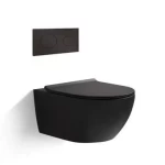 Floating Ceramic Toilet, Round, black, Size 48.5 × 36 × 37 cm 