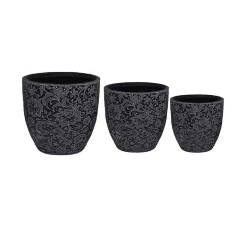 Fiberglass Planter Width 35.5 cm Depth 37 cm Height 37 cm Round Black | Zahrat Al Rayyan Establishment