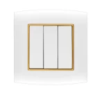 Electrical light switch 3 gang 2 way 20 Amp Omnia Alfanar Size 7×7 cm Color White with Gold Ring