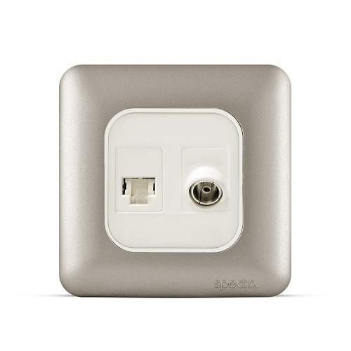 RJ11 6P6C + Angular TV Socket 7x7 cm, Titanium Color | Spectra