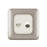 فيش تليفون مفرد نظام امريكى جاك 3 خط + فيش تليفزيون مائل مفرد، لون تيتانيوم، 7×7 سم | سبكترا 