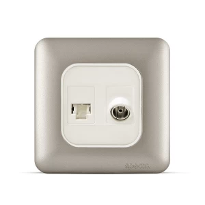 فيش RJ11 6P6C + فيش تليفزيون مائل 7×7 سم، لون تيتانيوم | سبكترا