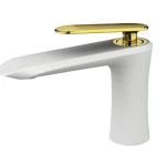 Short Washbasin Faucet, White and Gold Color