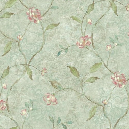 American Wallpaper Floral Design Green Color, Size 10mx0.53m, Model TB4233 | Balbaid Decor Company