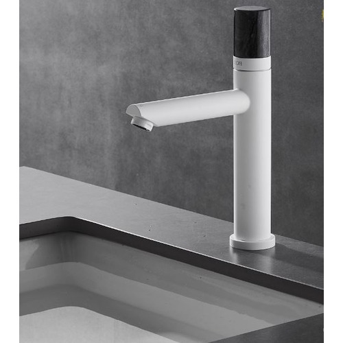 Washbasin Mixer with Black Stone Handle, White Color | Algafary Sanitary ware