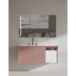 Marble Top Washbasin basin With Wooden Cabinet, Pink Color, Size 53×120 cm
