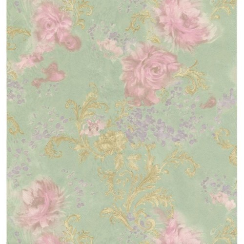 Italian Wallpaper Green with Pink, 10m Length, 0.73m Width | Balbaid Decor Company