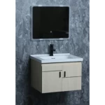 Ceramic Marble Top Single basin washbasin with Wooden Cabinet and Mirrors, Size 80 cm, Wooden Color 