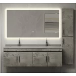 Decorative Wooden Washbasin with Two basins and LED Mirror, Dark Gray Color, Width 150 cm x Depth 52 cm x height 49 cm