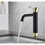 Concealed Washbasin Mixer, Brand Pluto, Short, Gold in Black Color